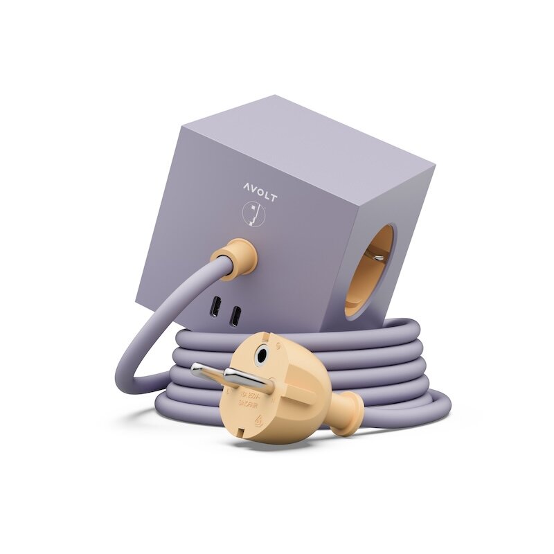Avolt - Square 1 grenuttag 30W Dual USB-C & Magnetic base 1,8m BAUHAUS Lavender Glow