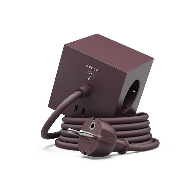 Avolt - Square 1 grenuttag 30W Dual USB-C & Magnetic base 1,8m BAUHAUS Mulberry Red