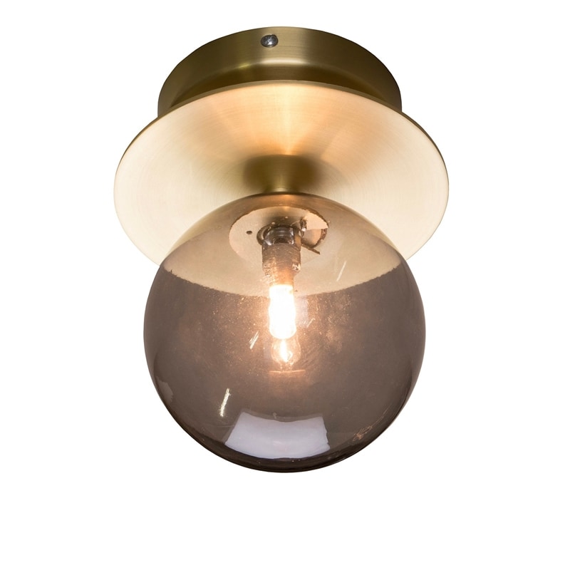 Art Deco vägglampa/plafond IP44 mässing/rök färgat glas