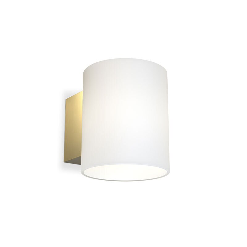 Evoke S vägglampa IP44 satin mässing/opal glas