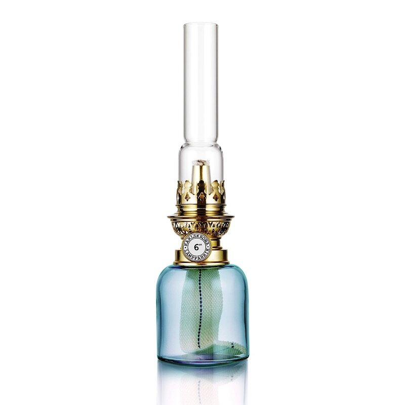 Karlskrona Lampfabrik - Koholmen 6^ Oljelampa Akvamarin/Mässing