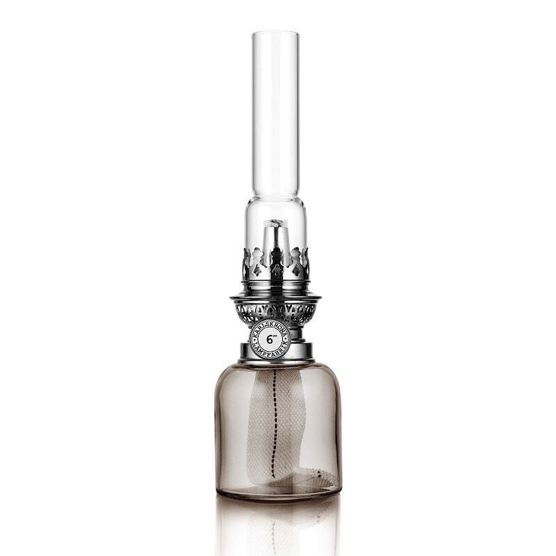 Karlskrona Lampfabrik - Koholmen 6^ Oljelampa Rökfärgad/Nickel