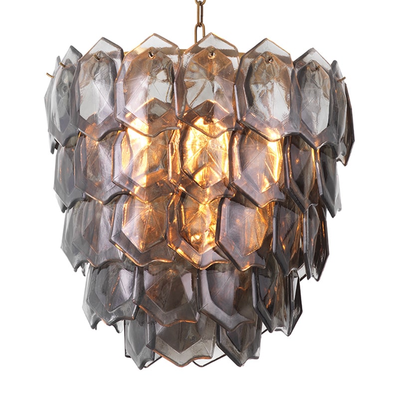 Elias Chandelier taklampa Antik mässing/rökfärgat glas