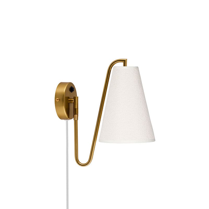 Lou vägglampa Bouclé vit/borstad mässing