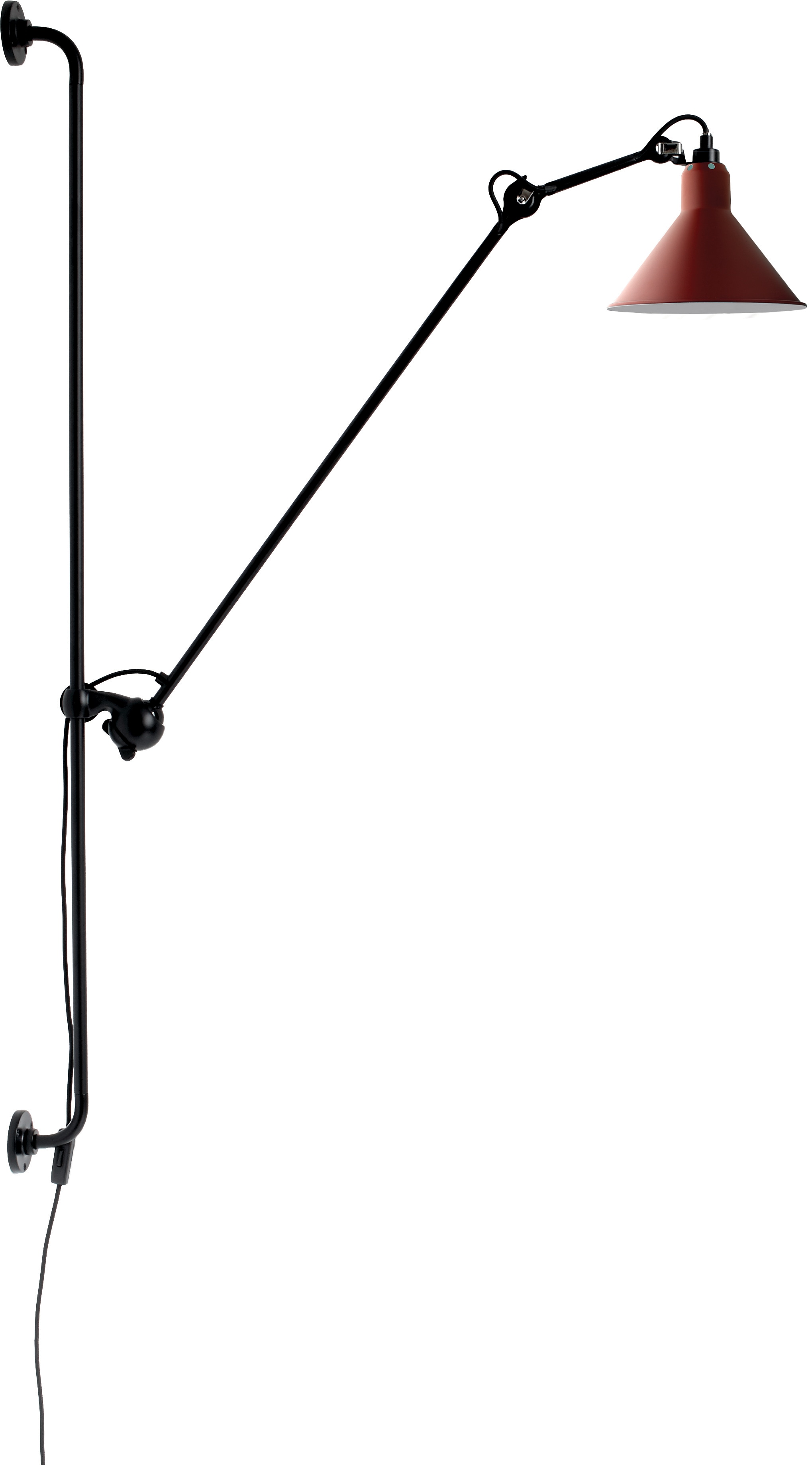 Lampe Gras N°214 vägglampa conic svart/röd