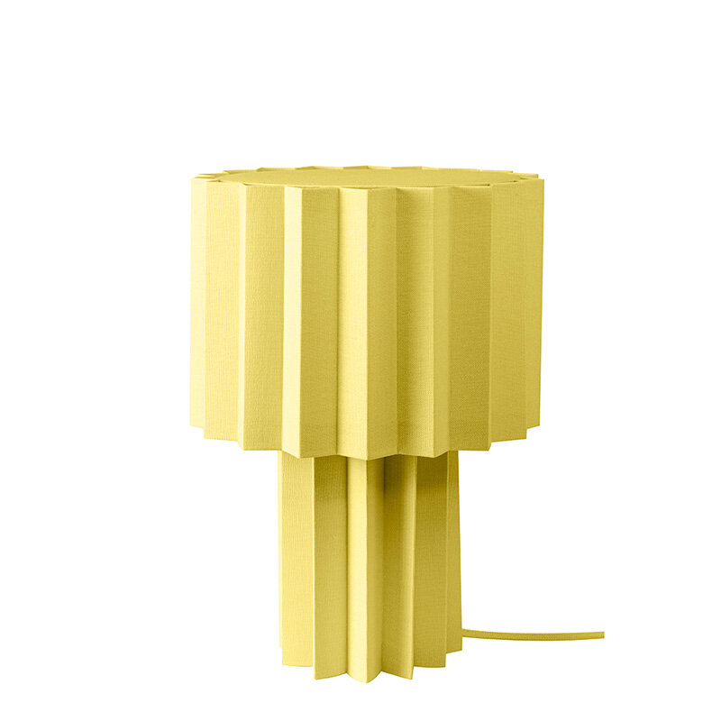 Plissé bordslampa gul textil
