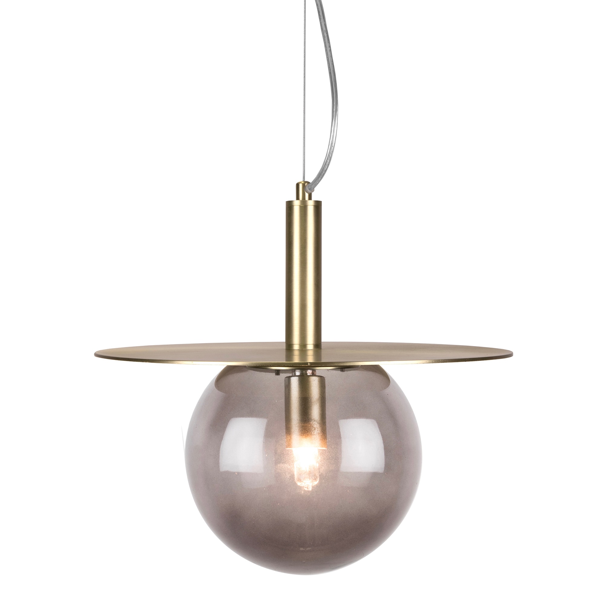 Art Deco taklampa mässing, rök färgat glas