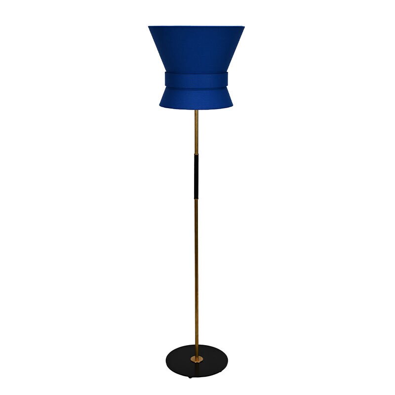 Bow stor golvlampa rå mässing midnight blue